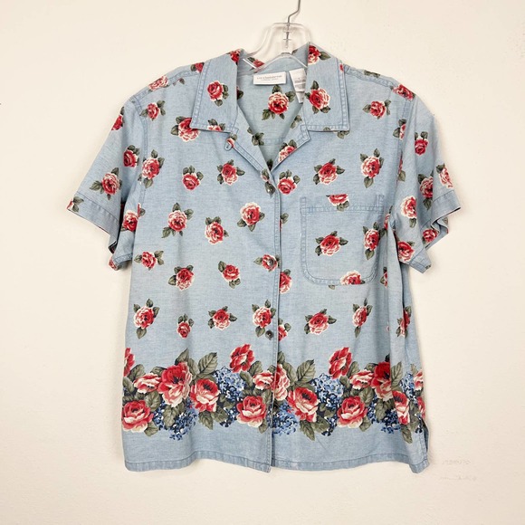 Liz Claiborne Denim Floral Button Shirt Large - Picture 1 of 3